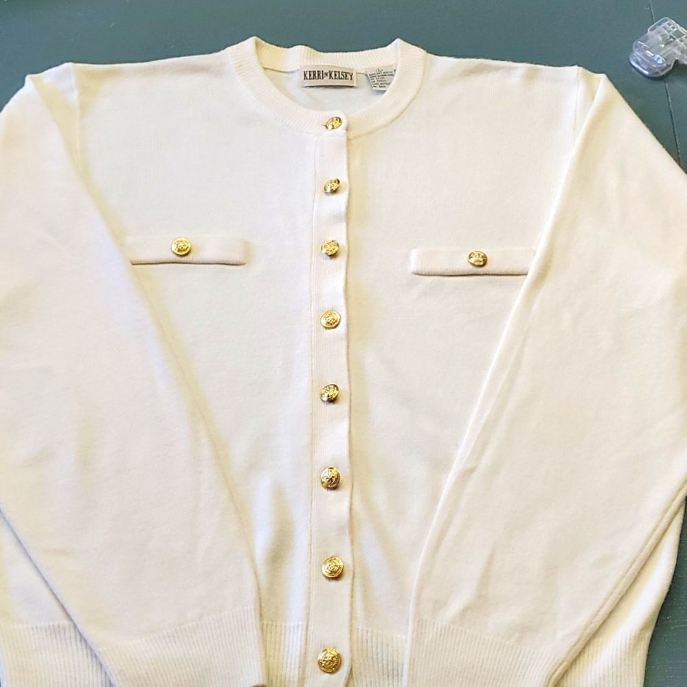 KERRI n KELSET, Old Money fabulous sweater cream with gold buttons. Size …